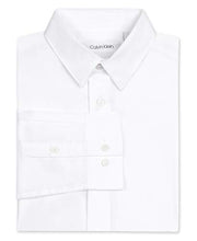 Load image into Gallery viewer, Calvin Klein Boys' Long Sleeve Sateen Dress Shirt, Style with Buttoned Cuffs & Shirttail Hem, White, 6
