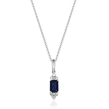 Load image into Gallery viewer, Gin and Grace 10K White Gold Genuine blue Sapphire Pendant with Diamonds for women | Ethically, authentically & organically sourced (Emerald-cut) shaped Sapphire hand-crafted jewelry for her | Sapphire Necklace for women