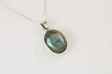 Load image into Gallery viewer, Sterling Silver 925 Oval Blue-Green Natural Labradorite Pendant Necklace 20 inches Chain - Elegant Gift Box