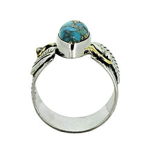 Load image into Gallery viewer, YoTreasure Blue Copper Turquoise Solid Sterling Silver Brass Leaf Design Ring