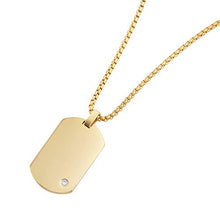 Load image into Gallery viewer, Geoffrey Beene Men's Stainless Steel Engraveable Dog Tag Pendant Necklace with Cubic Zirconia Stone (Gold)