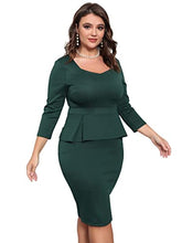 Load image into Gallery viewer, Rela Bota Women's Peplum Bodycon Work Dress 3/4 Sleeve Business Office Cocktail Party Tight Sheath Dresses Green M