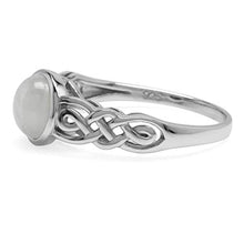 Load image into Gallery viewer, Silvershake 7mm Natural Round Shape Moonstone White Gold Plated 925 Sterling Silver Celtic Knot Solitaire Ring Size 7