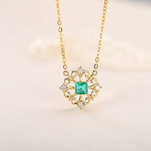 Load image into Gallery viewer, Carleen 14K Solid Yellow Gold Genuine Emerald Diamond Flower Pendant Necklace Minimalist Delicate Dainty Fine Jewelry For Women Girls