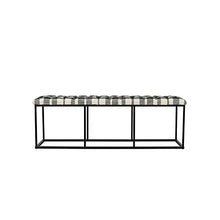 Load image into Gallery viewer, HomePop Upholstered Button Tufted Decorative Bench with Metal Base, Black and White Plaid
