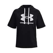 Load image into Gallery viewer, Under Armour Women's Rival Fleece Short-Sleeve Hoodie , Black (001)/White , Medium