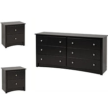 Load image into Gallery viewer, Home Square Contemporary 3 Piece Bedroom Set with Bedroom Dresser and 2 Piece 2-Drawer Nightstand in Black