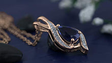 Load image into Gallery viewer, Dazzlingrock Collection Pear 9X6 MM Lab Created Blue Sapphire & Round Natural White Diamond Ladies Teardrop Pendant,14K Rose Gold