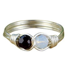 Load image into Gallery viewer, Any Two Crystals Birthstones Infinity Symbol Ring in Sterling Silver or 14kt Yellow or Rose Gold Filled Handmade Wire Wrapped Ring- Made to size 4-14