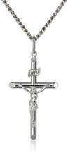 Load image into Gallery viewer, Amazon Collection Men's Sterling Silver Crucifix Pendant Necklace with Stainless Steel Chain, 24"
