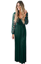 Load image into Gallery viewer, Zattcas Women Fall Casual Wrap V Neck Vintage Floral Lace Long Sleeve Maxi Dress Dark Green Small