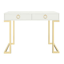 Load image into Gallery viewer, Nathan James 53301 Leighton Two-Drawer Home Office Computer Desk Vanity Table, Wood and Metal, White/Gold