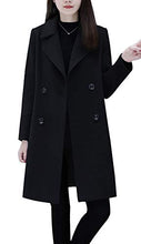 Load image into Gallery viewer, chouyatou Women's Basic Essential Double Breasted Mid-Long Wool Blend Pea Coat (X-Small, Black)