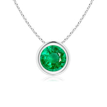 Load image into Gallery viewer, Bezel-Set Round Emerald Solitaire Pendant in Platinum (6mm Emerald)