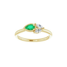 Load image into Gallery viewer, Solid 14k Yellow Gold Solitaire Emerald and 1/8 Cttw Diamond Ring Band (.13 Cttw) (Width = 6.3mm) - Size 8