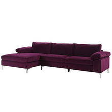 Load image into Gallery viewer, Divano Roma Furniture Modern Large Velvet Fabric Sectional Sofa, L-Shape Couch with Extra Wide Chaise Lounge (Purple)