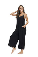 Load image into Gallery viewer, Buenos Ninos Women's V Neck Floral Maxi Dress Boho Printed Adjustable Spaghetti Strap Ethnic Beach Long Dress with Pockets L Pure Black Jumpsuit