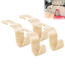 Load image into Gallery viewer, Universal Multifunctional Car Vehicle Headrest Hook, Organizer Hanger Storage Hook for Bag Purse Cloth Grocery (Beige Set of 4)