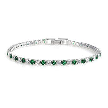 Load image into Gallery viewer, Silvertone Cubic Zirconia CZ Round Created Emerald Diamond Huggie Hoops Hoop Earrings Tennis Bracelet Prom Fashion Set Jewelry for Women Size 7" Cttw 9.2