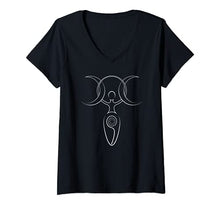 Load image into Gallery viewer, Womens Hecate Triple Moon Goddess Pagan Wicca Triple Moon V-Neck T-Shirt