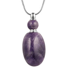 Load image into Gallery viewer, TUMBEELLUWA Essential Oil Diffuser Aromatherapy Stone Pendant Necklace for Unisex ,Healing Crystal Gemstone Necklace Ellipse Pendant for Women and Men, Amethyst Stone.