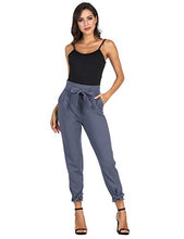 Load image into Gallery viewer, LIUMILAC Women Cropped Pants with Pockets Casual High Waist Belted Self-tie Trousers Navy