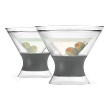 Load image into Gallery viewer, HOST Freeze Insulated Martini Cooling Cups Freezer Gel Chiller Double Wall Stemless Cocktail Glass, Set of 2, 9 oz, Grey