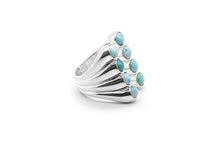 Load image into Gallery viewer, AZIEL Sterling Silver Round Larimar 8-Stone Cuff Ring,Size 7-8