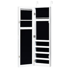 Load image into Gallery viewer, Giantex Jewelry Cabinet Armoire Door Wall Mounted, with Full Length Mirror and 5 Storage Shelves for Display Bracelets Rings Cosmetics Hanging Organizer, Mirrored Storage Jewelry Cabinets (White)