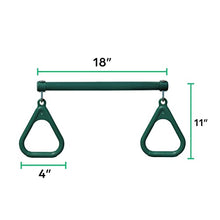 Load image into Gallery viewer, Jungle Gym Kingdom 18" Trapeze Swing Bar Rings 48" Heavy Duty Chain Swing Set Accessories & Locking Carabiners (Green)