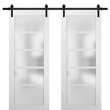Load image into Gallery viewer, Sliding Double Barn Doors 48 x 84 with Hardware | Quadro 4002 White Silk with Frosted Opaque Glass | Top Mount 13FT Rail Sturdy Set | Kitchen Lite Wooden Solid Panel Interior Bedroom Bathroom Door