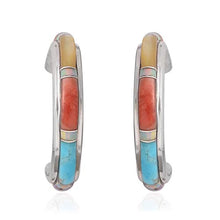 Load image into Gallery viewer, SANTA FE Style 925 Sterling Silver Purple Turquoise Southwest Hoops Hoop Earrings Jewelry Gift for Women