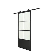 Load image into Gallery viewer, JUBEST 36in x 84in Glass Sliding Barn Door, Modern French Door, Paneled Frosted Glass Carbon Steel Frame Sliding Closet Kitchen Pocket Interior Door with 6FT Hardware Kit and Soft Close Mechanisms