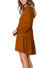 Load image into Gallery viewer, Amoretu Women Long Sleeve Tunic Dress V Neck Swing Shift Dresses(Brown,Medium)