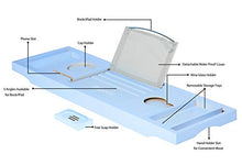 Load image into Gallery viewer, Aquaa Life Classy Blue Bathtub Tray, Expandable Bamboo Bathtub Caddy Tray, Wooden Bath Tray, Two Person Extendable Bath Tray with Wine Phone Book and Soap Holder, Luxury Bathtub Accessories Set