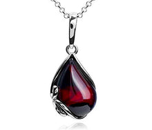 Load image into Gallery viewer, Cherry Amber Sterling Silver Pendant Necklace Chain 46 cm 18 inches