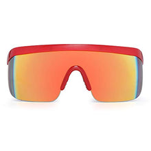 Load image into Gallery viewer, JIM HALO Oversized Flat Top Shield Sunglasses One Piece Mirror Glasses Men Women (Red White Frame/Mirror Gold Lens)