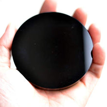 Load image into Gallery viewer, FHNP367 Black Obsidian Scrying Mirror Round Smooth Natural Crystal Polished Diameter 3 inch / 80mm
