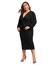 Load image into Gallery viewer, Verdusa Women's Plus Size Bishop Sleeve Plunging V Neck Belted Bodycon Dresses Red 4XL