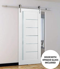 Load image into Gallery viewer, Sliding Barn Door 36 x 84 with Stainless Steel 6.6ft Hardware | Quadro 4088 White Silk with Frosted Opaque Glass | Top Mount Rail Hangers Sturdy Silver Set | Lite Wooden Solid Panel Interior Doors