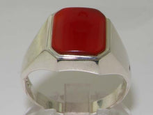 Load image into Gallery viewer, Gents Solid 925 Sterling Silver Natural Carnelian Mens Signet Ring - Size 13 - Sizes 6 to 13 Available