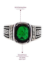 Load image into Gallery viewer, Elegant Greek Wave Detailed Oval Emerald Silver Ring. Stylish Handmade Vintage Statement Ring. Sterling Silver Jewelry for Men.