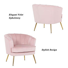 Load image into Gallery viewer, Artechworks Modern Velvet Barrel Chair Accent Armchair with Golden Legs for Living Room Bedroom Home Office, Channel Tufted Back Club Chair, Pink