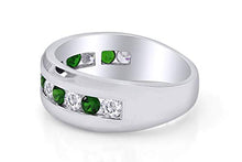 Load image into Gallery viewer, AFFY Simulated Green Emerald & White Cubic Zirconia Wedding Band Men in925 Sterling Silver Ring Size- 12