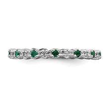 Load image into Gallery viewer, 925 Sterling Silver Created Green Emerald Diamond Band Ring Size 6.00 Stone Stackable Gemstone Birthstone May Fine Jewelry For Women Gifts For Her