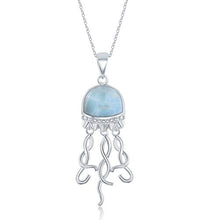 Load image into Gallery viewer, Sterling Silver Natural Larimar Jellyfish 18" Pendant Necklace
