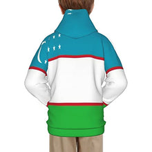 Load image into Gallery viewer, Uzbekistan Flag Print Hoodies Kids 3D Print Sweatshirts Long Sleeve Pullover Hoodies with Pocket for Teen Boys and Girls Black