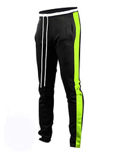 Load image into Gallery viewer, SCREENSHOTBRAND-S41700 Mens Hip Hop Premium Slim Fit Track Pants - Athletic Jogger Bottom with Side Taping-BK/NE-Medium