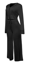 Load image into Gallery viewer, Bluewolfsea Women's Sexy Party Club Mesh See Through Zipper Hoodie Crop Tops and Pants Set Wide Leg Long Pants Jumpsuit Large Black