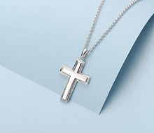 Load image into Gallery viewer, Carleen White Gold Plated Solid Sterling Silver Diamond-Cut High Polished Mens Cross Crucifix Pendant Necklace Rolo Chain Fine Jewelry For Men Boys, Length 20"